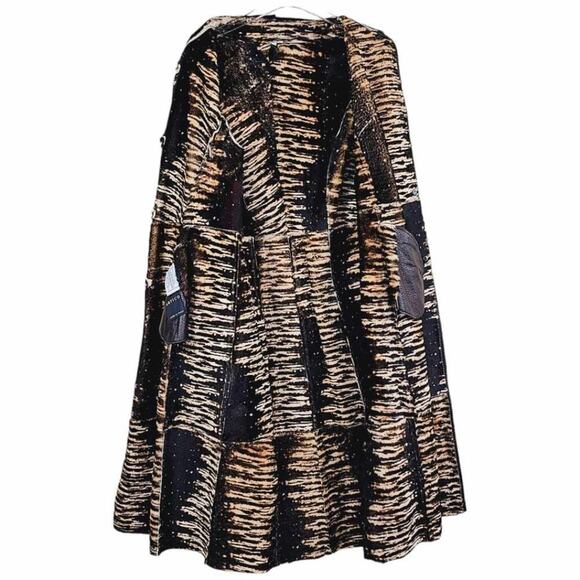 Artico Black Leather Long Trench Coat Animal Print Shearling $5,495 Size 42 - Picture 5 of 14